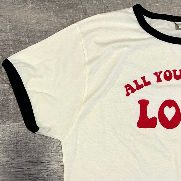 Oat Collective NEW All You Need Is Love Ringer Tee Womens XL Ivory Short Sleeve - Picture 2 of 7